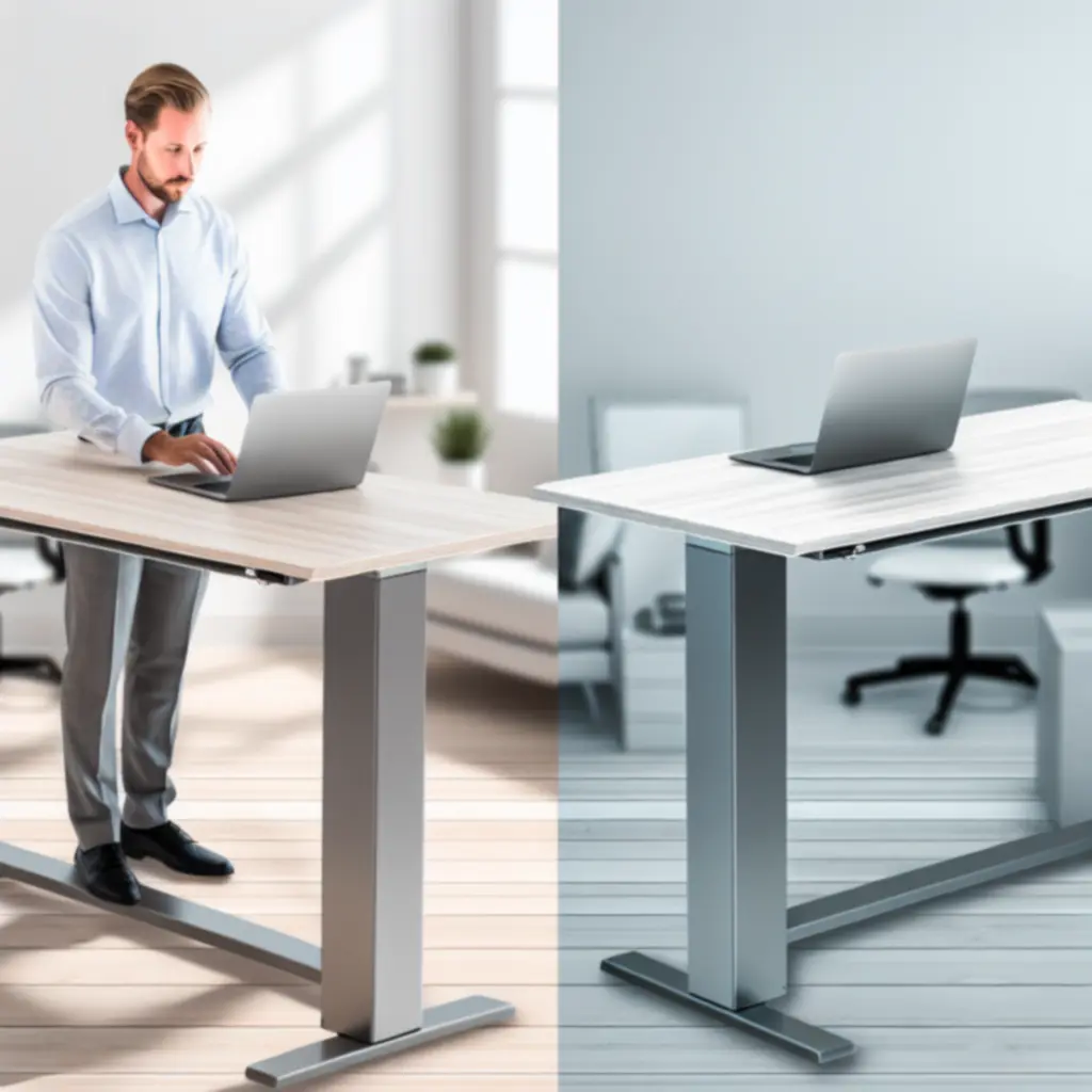 Regulowane biurko w domowym biurze ustawione do pracy na stojąco