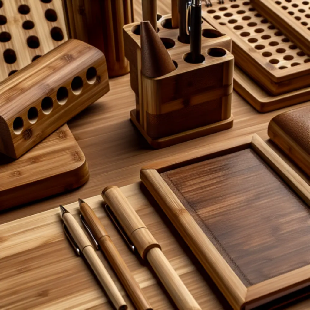 Naturalne, drewniane i bambusowe akcesoria na biurko