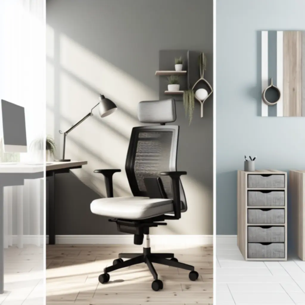 Nowoczesne, spokojne biuro domowe z ergonomicznym biurkiem i dodatkami