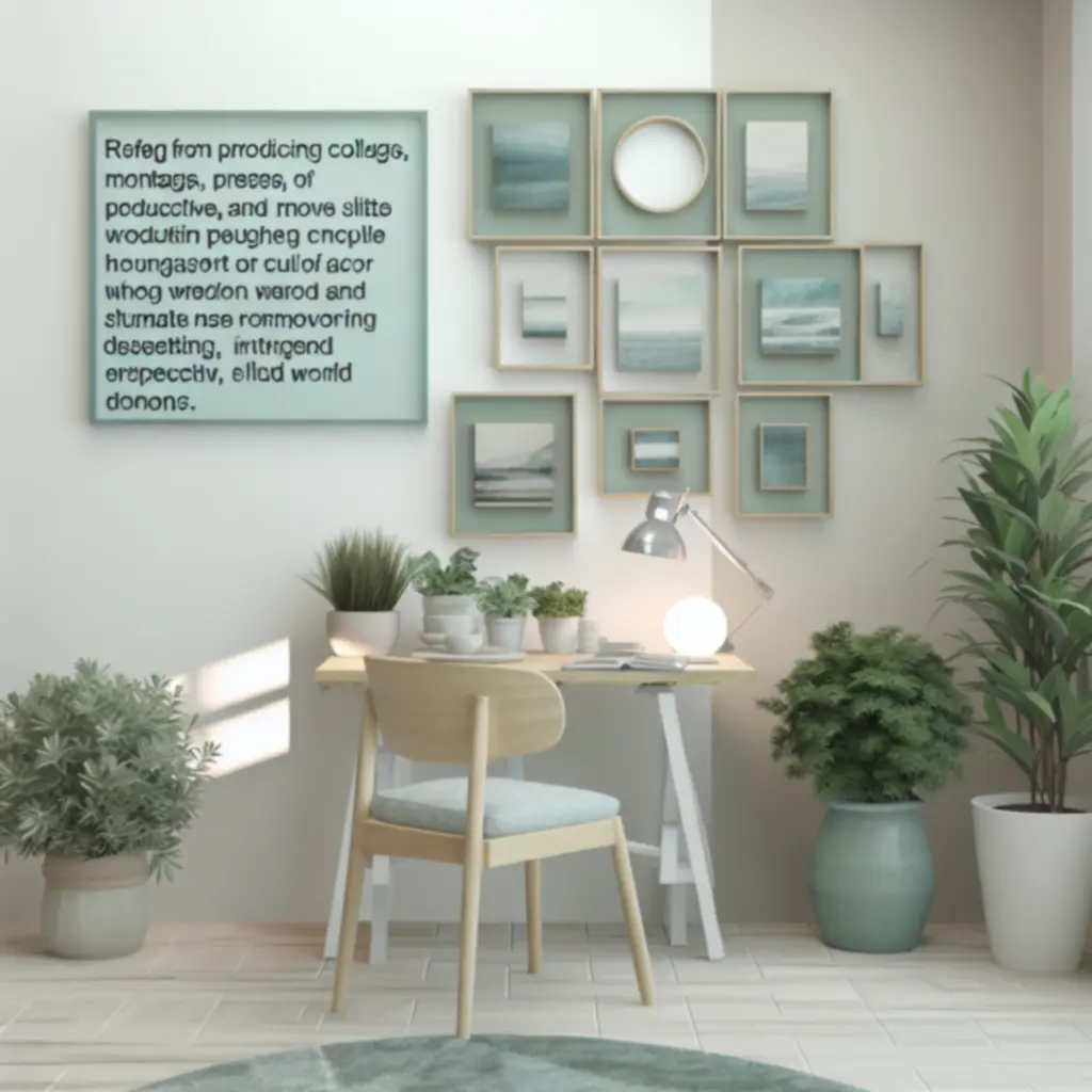 Domowe biuro z roślinami i dekoracjami na ścianie