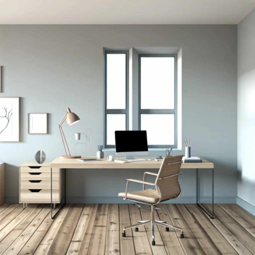 Nowoczesne biurko w domowym biurze z ergonomicznym krzesłem