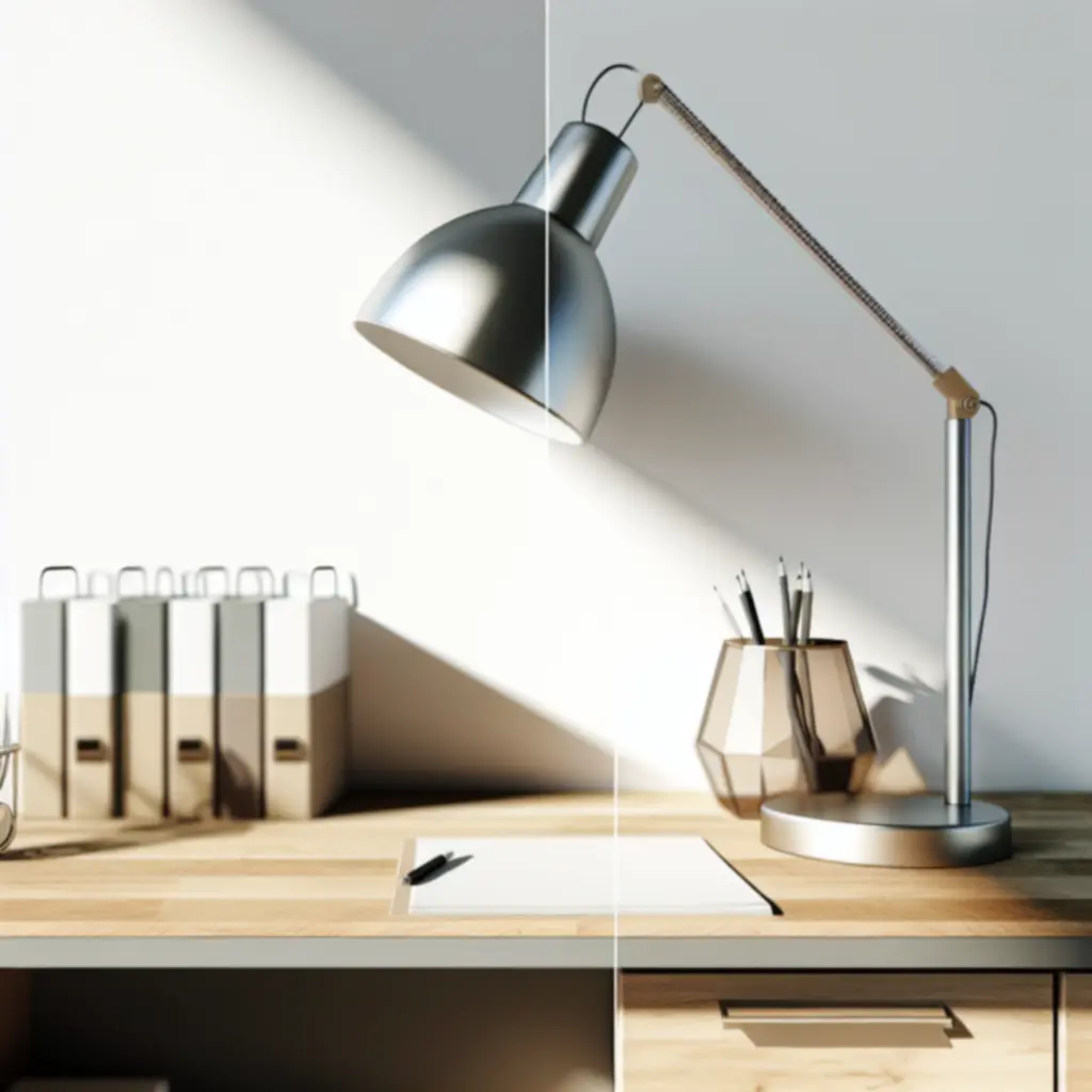 Domowe biuro z drewnianym biurkiem i naturalnymi dodatkami